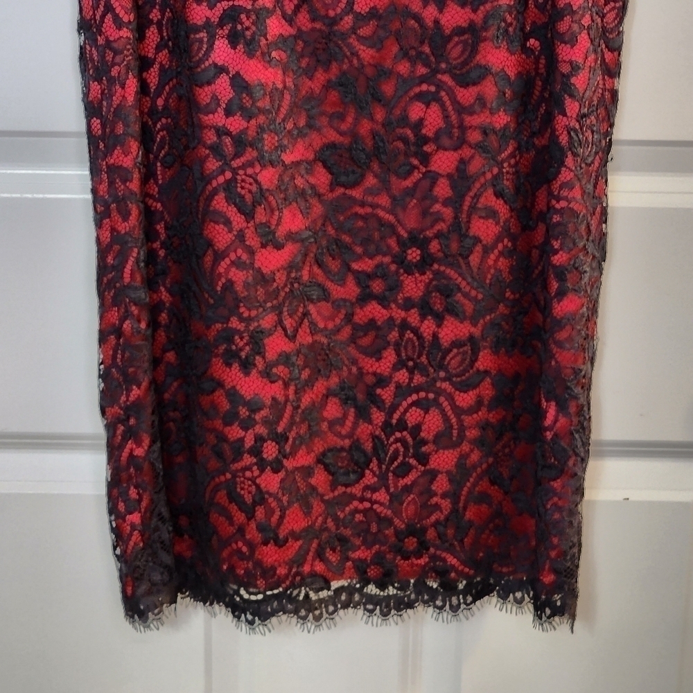 TADASHI Dress Shoji Cocktail Womens Size 4 Red Black Lace Eyelash Fairygoth - Picture 3 of 13